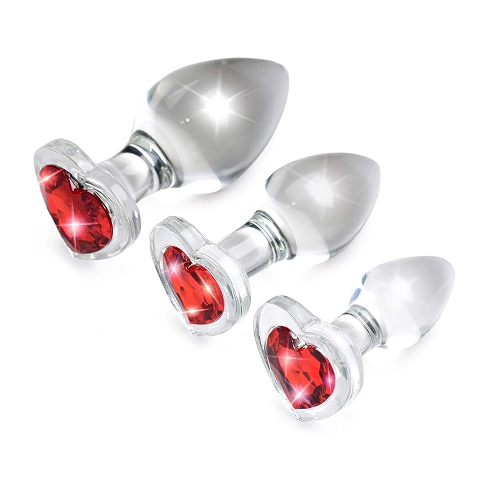Adam & Eve Red Heart Gem Glass Plug Set