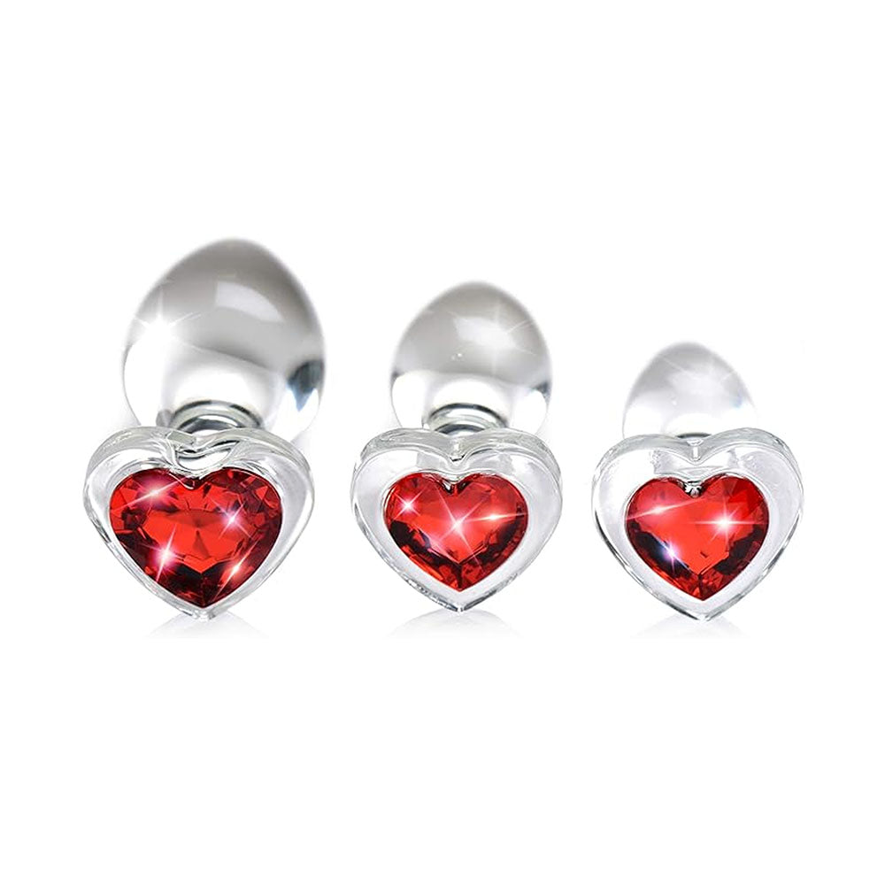Adam & Eve Red Heart Gem Glass Plug Set