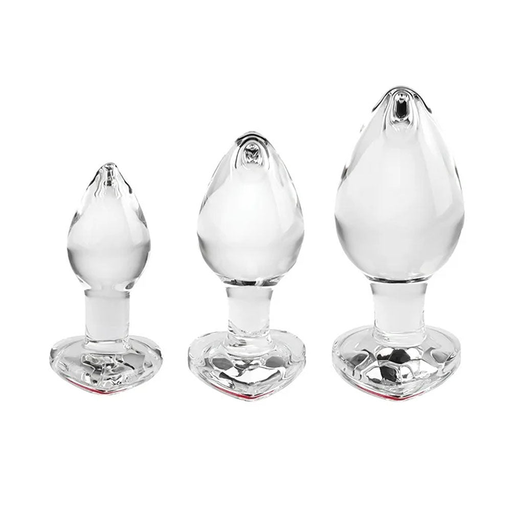 Adam & Eve Red Heart Gem Glass Plug Set