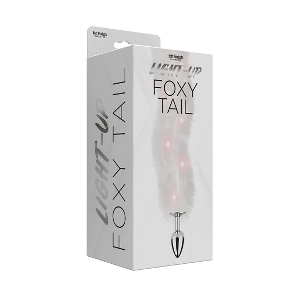 Foxy Tail Light Up Faux Fur Butt Plug - White