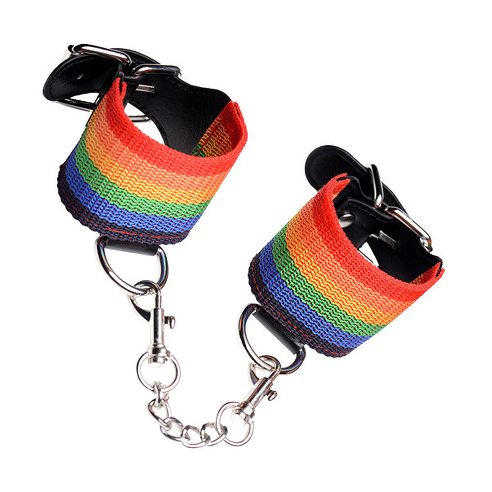 Master Series Kinky Pride Rainbow Bondage Set - Wrist & Ankle Cuffs & Collar w/Leash