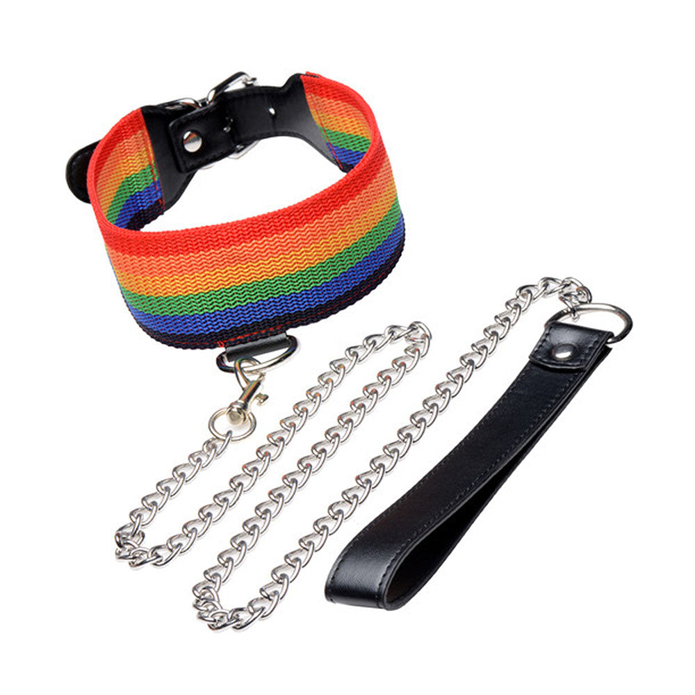 Master Series Kinky Pride Rainbow Bondage Set - Wrist & Ankle Cuffs & Collar w/Leash