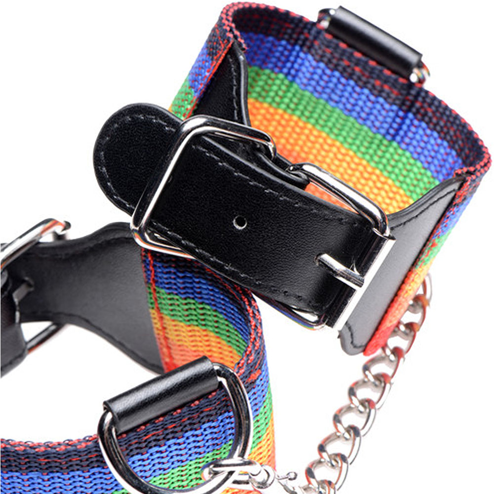 Master Series Kinky Pride Rainbow Bondage Set - Wrist & Ankle Cuffs & Collar w/Leash