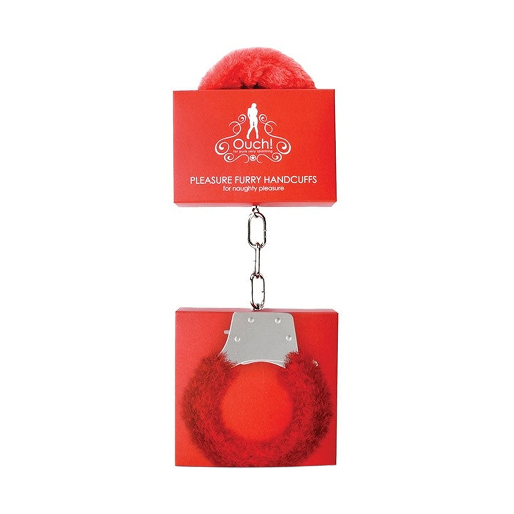 Shots Ouch Furry Pleasure Handcuffs - Red