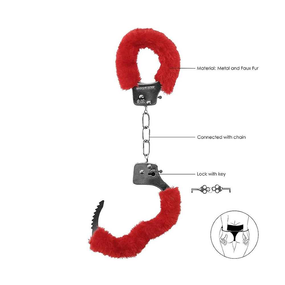 Shots Ouch Furry Pleasure Handcuffs - Red